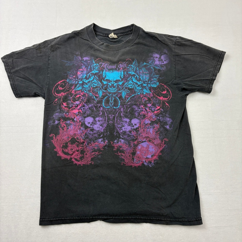 Miami Ink Skulls Graphic T-Shirt Mens M Black Tattoo Art Cotton Short Sleeve